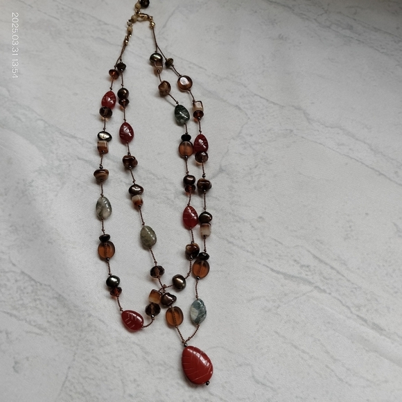 Elegant Multi-Color Beaded Necklace Double Strands Boho Hippie Retro Classic - Picture 3 of 10